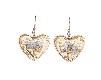 Handmade Transparent Heart resin blue flower earrings Made of alloy metal NWOT