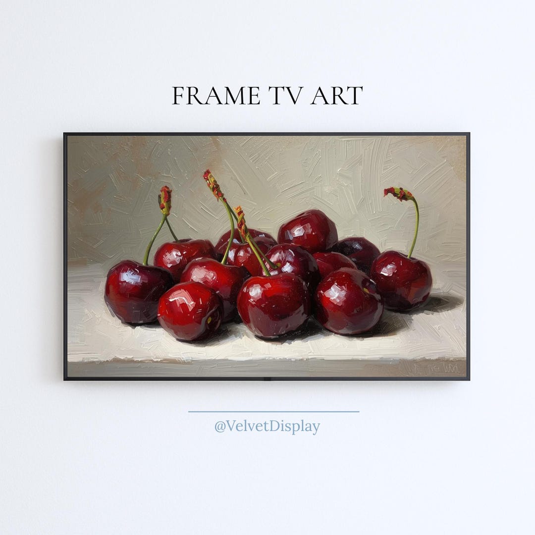 Cherry Still Life Frame Tv Art Vintage Fruit Bowl Painting for Samsung ...