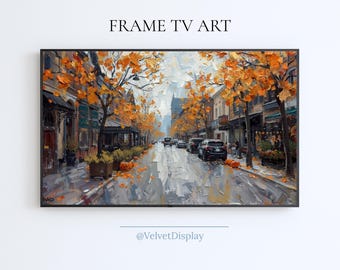 Herfst City Street Painting Samsung Frame Tv Art Screensaver Herfst Stadsgezicht