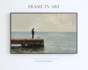 Fishing Frame Tv Art Vintage Landscape Painting Samsung Smart TV Digital Download Screensaver
