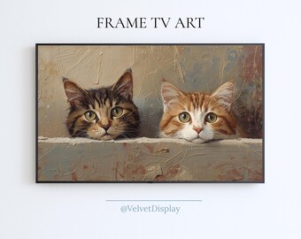 Vintage Cats Painting Frame Tv Art Samsung Smart TV Digital Download Cat Lover Art
