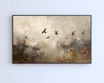 Vintage Flying Birds Abstract Painting Samsung Frame Tv Art Digital Download Screensaver