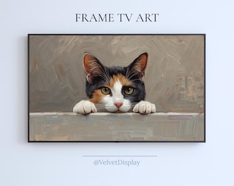 Vintage Cat Painting Frame Tv Art Samsung Smart TV Digital Download Cat Lover Art
