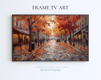 Herfst City Street Painting Samsung Frame Tv Art Screensaver Herfst Stadsgezicht