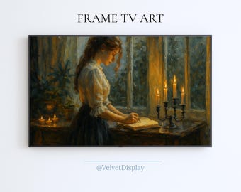 Woman Writing Frame Tv Art Vintage Moody Painting For Samsung Smart TV Digital Download Screensaver