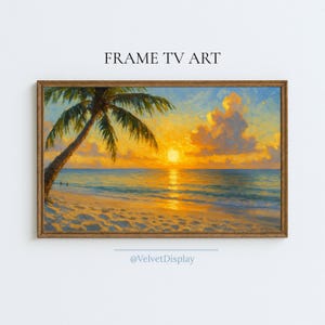 Tropical Sunset Coastal Beach Vintage Summer Ocean Painting for Smart Samsung Frame Tv Art Cottage Digital Download