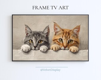 Vintage Cats Painting Frame Tv Art Samsung Smart TV Digital Download Cat Lover Art