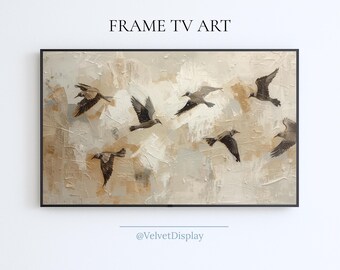 Vintage Flying Birds Abstract Painting Samsung Frame Tv Art Digital Download Screensaver