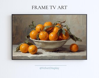 Orange Still Life Frame Tv Art Vintage Fruit Bowl Painting For Samsung Smart TV Digital Download Screensaver