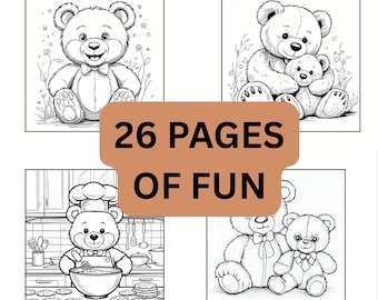 Cute Teddy Bears Colouring Book | 26 Pages of Adorable Bear Designs | Printable Colouring for Kids & Adults