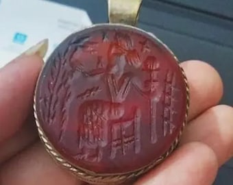 Ancient Afghanistan Agate Pendant: Mythical Intaglio, Silver German sliver Plated
