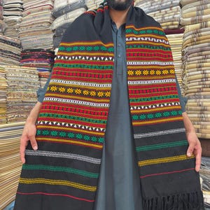 Sindhi Shawl: Tribal Black and Green Dhussa Patu - Meditation Shawl