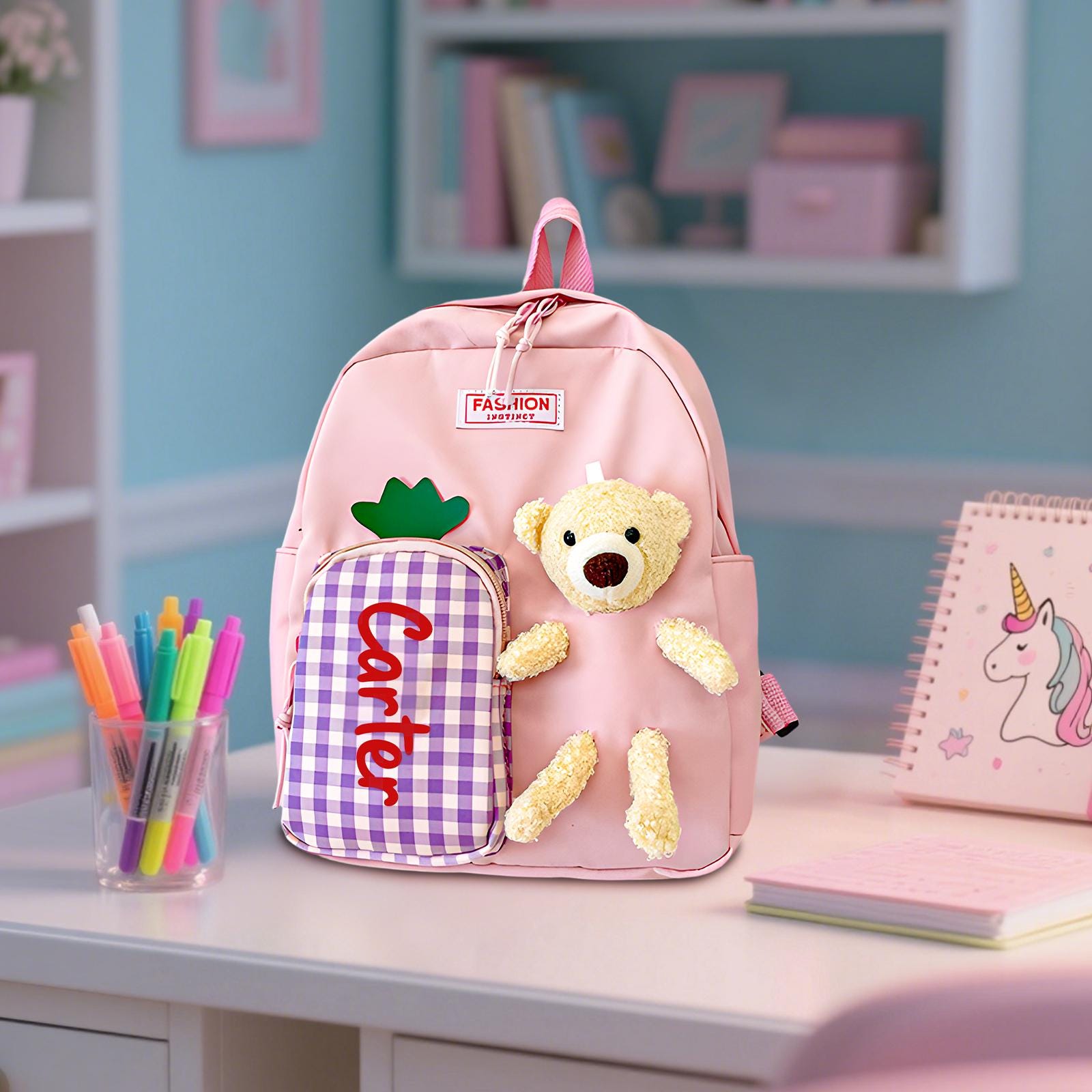 Teddy Bear Backpack Toddler Backpack, Custom Name Backpack, Children Name School Bag for Toddler,Back to School, Gift Birthday Child