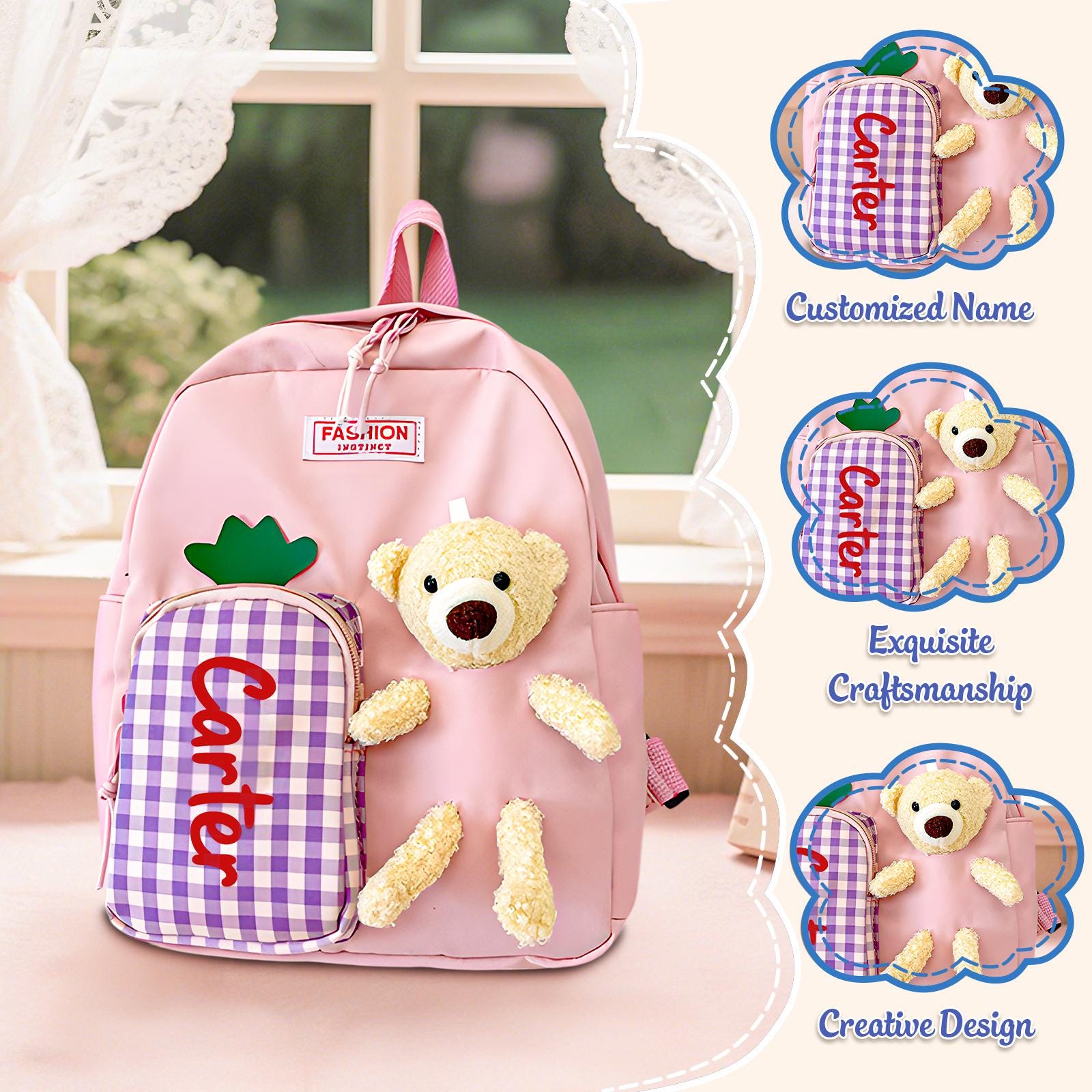 Teddy Bear Backpack Toddler Backpack, Custom Name Backpack, Children Name School Bag for Toddler,Back to School, Gift Birthday Child