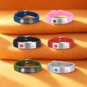 Personalized Medical Alert Bracelet,Silicone Waterproof Sport Bracelet,Custom Emergency Alert ID Bracelet,Medical Jewelry for Men/Women