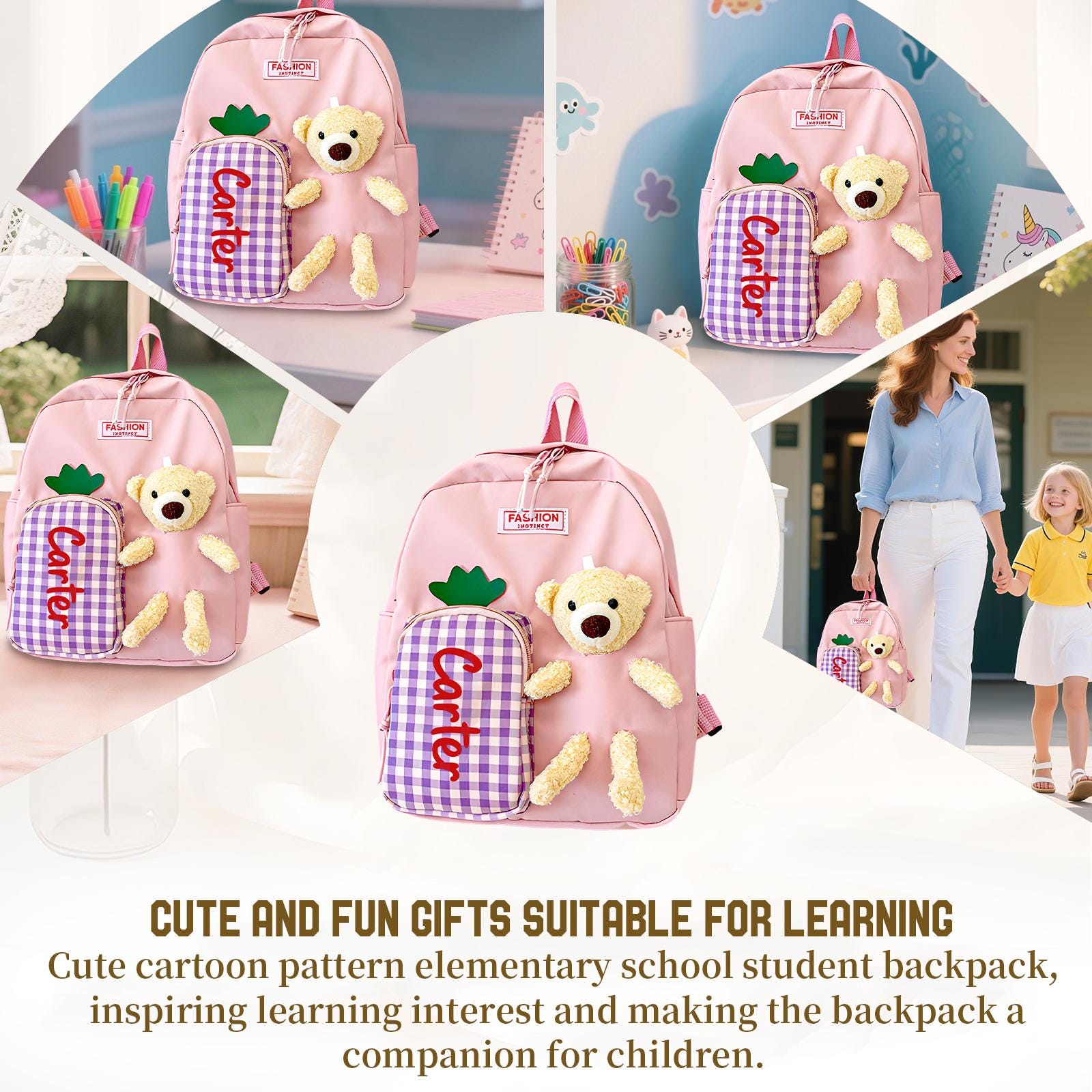 Teddy Bear Backpack Toddler Backpack, Custom Name Backpack, Children Name School Bag for Toddler,Back to School, Gift Birthday Child