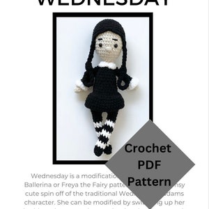 Wednesday Modification crochet pattern PDF, crochet doll, amigurumi doll pattern