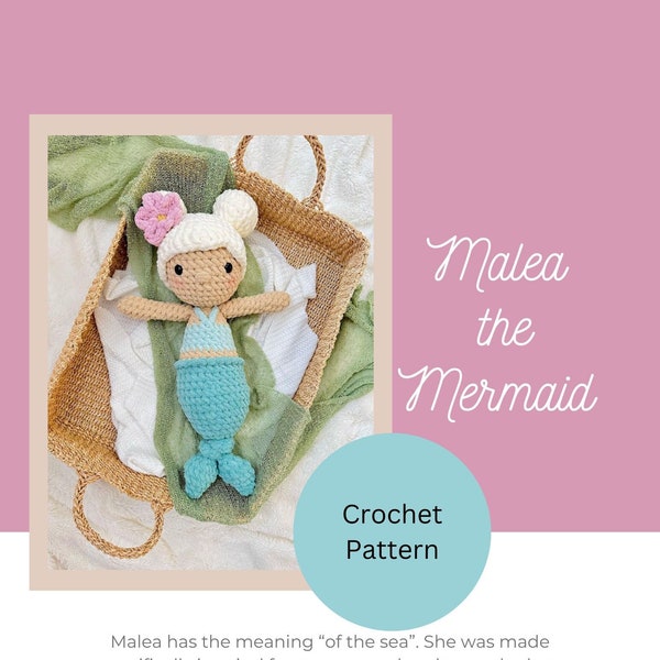 Mermaid crochet PATTERN ONLY, crochet pattern, mermaid rag doll, crochet doll, boho nursery,  crochet doll pattern, amigurumi doll