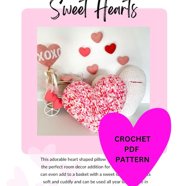 Sweet Hearts pillow pattern, PDF, crochet pattern, digital download, Valentine’s Day