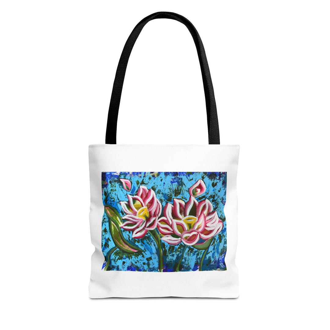Pink Lotus Flower Tote Bag | Floral Watercolor Art - Etsy