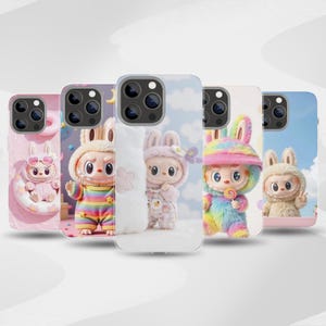 Labubu Handyhülle, süße Kawaii Häschen Geschenkidee, ästhetische Cartoon Abdeckung für iPhone 16 15 14 13 12 Pro Max, Samsung S25 S24 S23 Plus, TPU Gel