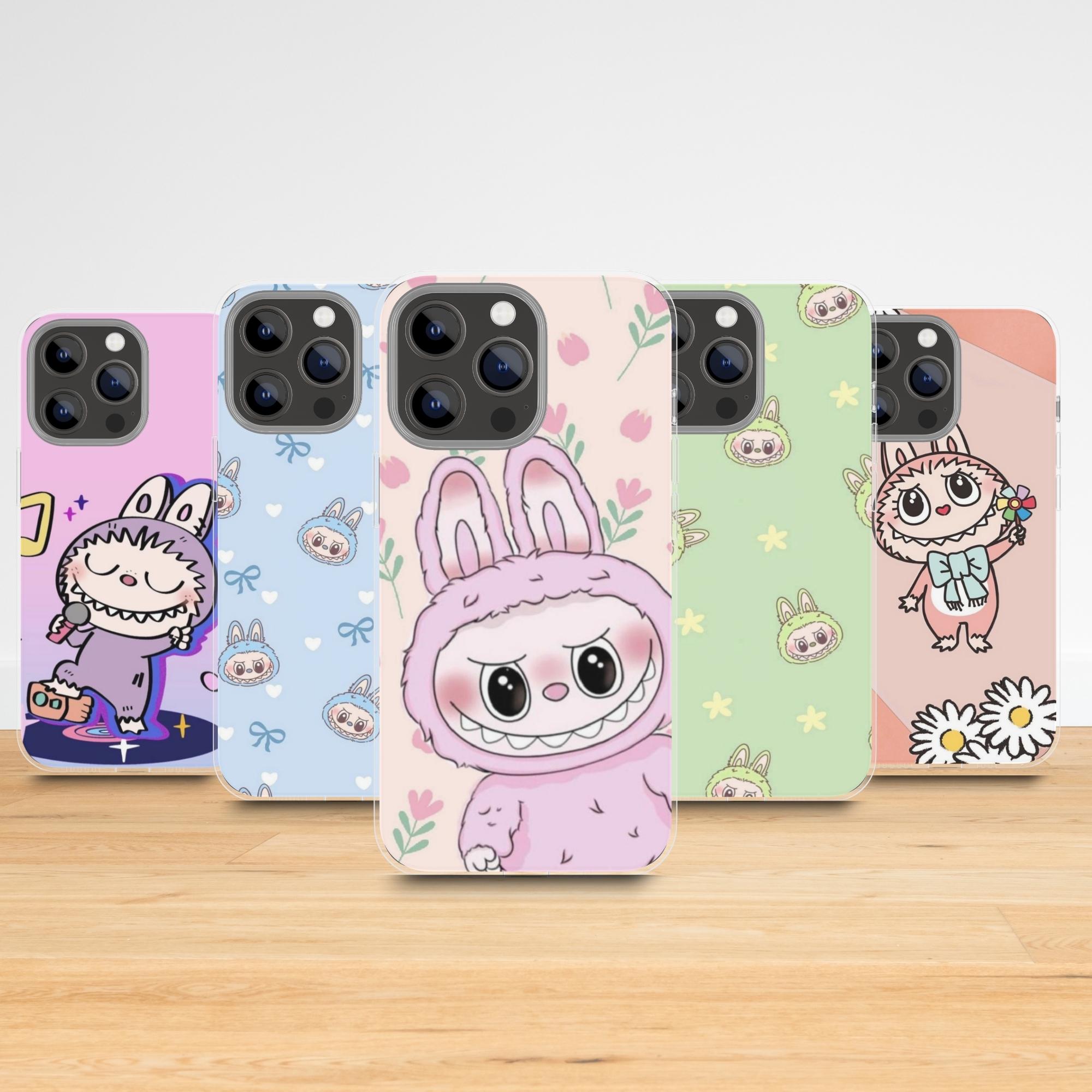 Labubu ラブブ スマホケース iPhone16 Pro スマホケース ラブブLabubu グリーン ピンク ストラップ付き