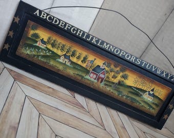 Folk Art-Style Vintage Schoolhouse Painting