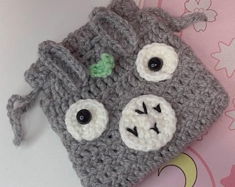 Handmade Crocheted Totoro Drawstring Bag Pouch - Cute & Cozy Totoro Inspired Accessory for Kids, Adults and Studio Ghibli Fans