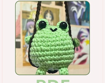 Frog on a Swing Crochet Pattern. Cute Crochet Car Hanger. Crochet Car Hanging Accessories. Car Rear View Mirror Charm.
