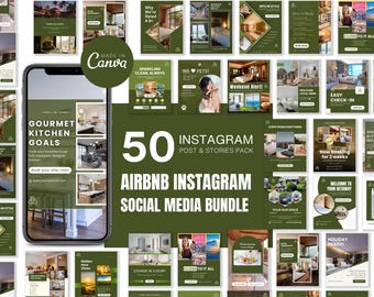 Airbnb Instagram Templates: Vacation Rental Social Media Kit (Canva Editable, Digital Download)