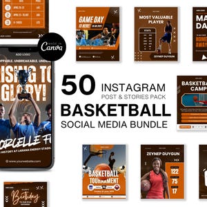 Basketball Canva Templates | 50 Editable Posts And Stories | Basketball Game Day Social Media Bundle | Team & Player Instagram Kit | Sports