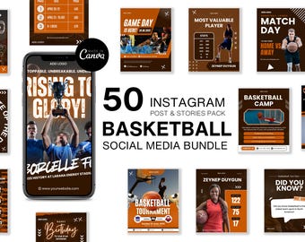Basketball Social Media Vorlagen: Spieltag Instagram Posts (Canva bearbeitbar, digitaler Download
