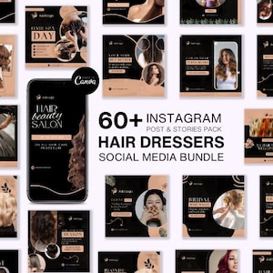 60 Hairdresser Instagram Templates | 30 Posts And 30 Stories | Canva Editable | Salon Social Media Kit | Hair Stylist Marketing