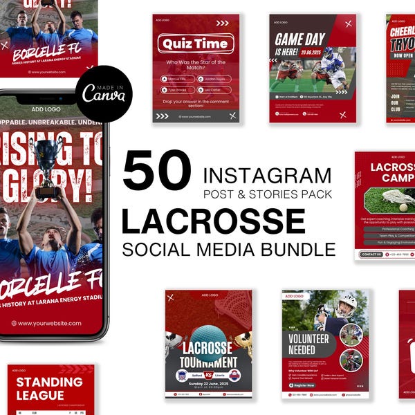 Lacrosse Instagram Templates | 50 Team & Player Canva Posts (Digital Download)