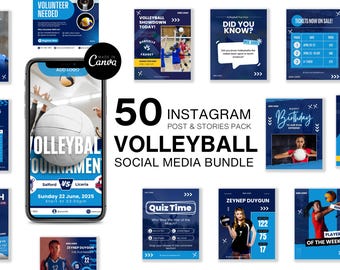 Plantillas de Instagram de voleibol: 50 publicaciones e historias editables en Canva