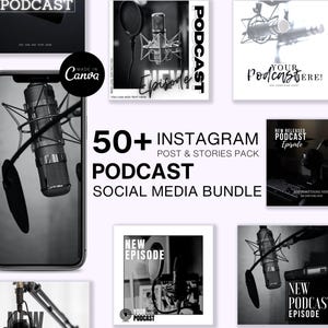 50 Editable Podcast Instagram Post Templates | Canva Social Media Bundle | Podcast Marketing Templates | Digital Download