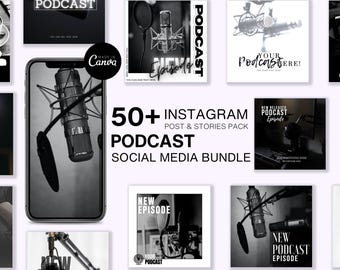 Podcast Instagram Post Templates | 50 Canva Social Media Bundle (Digital Download)