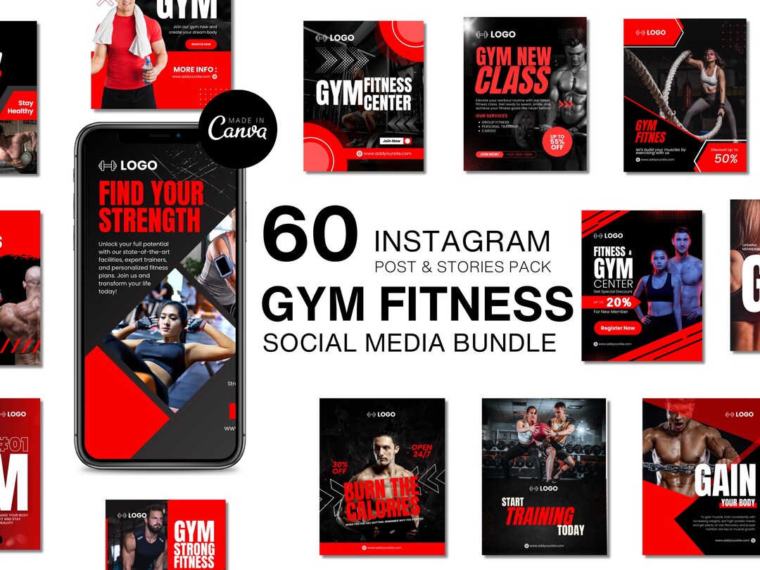 Gym Fitness Instagram Templates | Social Media Content (canva Editable ...
