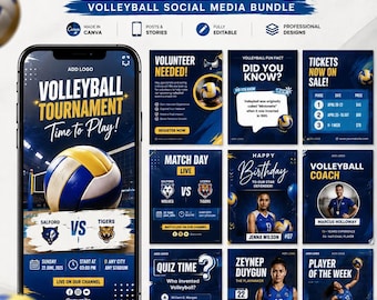 Volleyball Instagram Templates | Sports Social Media Kit | Canva Editable Posts & Stories | Volleyball Team Marketing