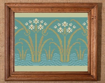 Florales Jugendstil Kreuzstich Muster, Stickmuster, Französische Stickerei, Vintage Antik, PDF Instant Download
