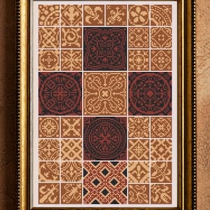 Victorian Cross Stitch Pattern, Ornamental Tile Embroidery Design, Vintage Antique, PDF Instant Download