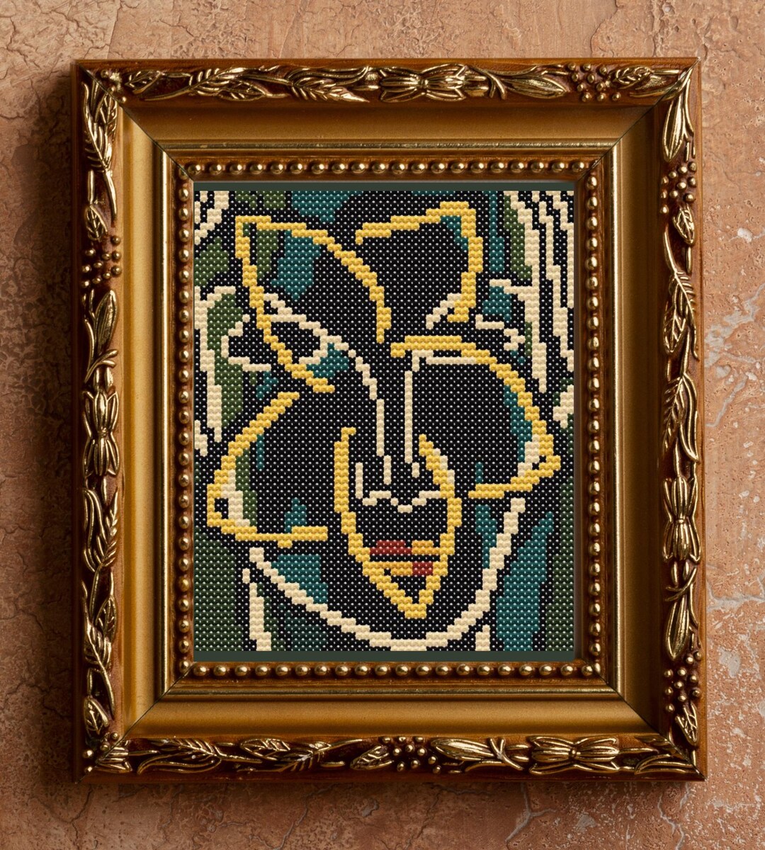 Abstract Cross Stitch Pattern, Floral Face Embroidery Design, Vintage ...