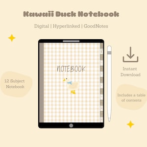 Kawaii Duck Digital Notebook for GoodNotes | Cute Hyperlinked PDF Journal | Aesthetic Digital Planner | GoodNotes Notebook for iPad