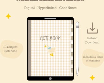 Kawaii Ente Digitales Notizbuch für GoodNotes | Niedliches verknüpftes PDF-Journal | Ästhetischer Digitaler Planer | GoodNotes Notizbuch für iPad