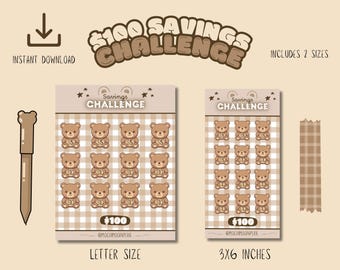 kawaii Digital money savings challenge | printable savings tracker | budget binder insert | Instant download PDF | A6 and letter size bundle