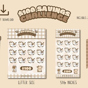 Desafío de ahorro digital kawaii / Rastreador de ahorros imprimible / Inserto para carpeta de presupuesto / Descarga instantánea en PDF / Paquete en tamaño A6 y carta