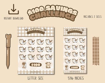 kawaii Digital money savings challenge | printable savings tracker | budget binder insert | Instant download PDF | A6 and letter size bundle