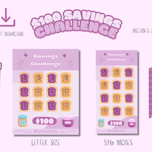 Desafío de ahorro digital kawaii / Rastreador de ahorros imprimible / Inserto para carpeta de presupuesto / Descarga instantánea en PDF / Paquete en tamaño A6 y carta