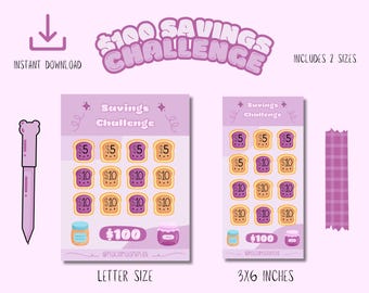 kawaii Digital money savings challenge | printable savings tracker | budget binder insert | Instant download PDF | A6 and letter size bundle