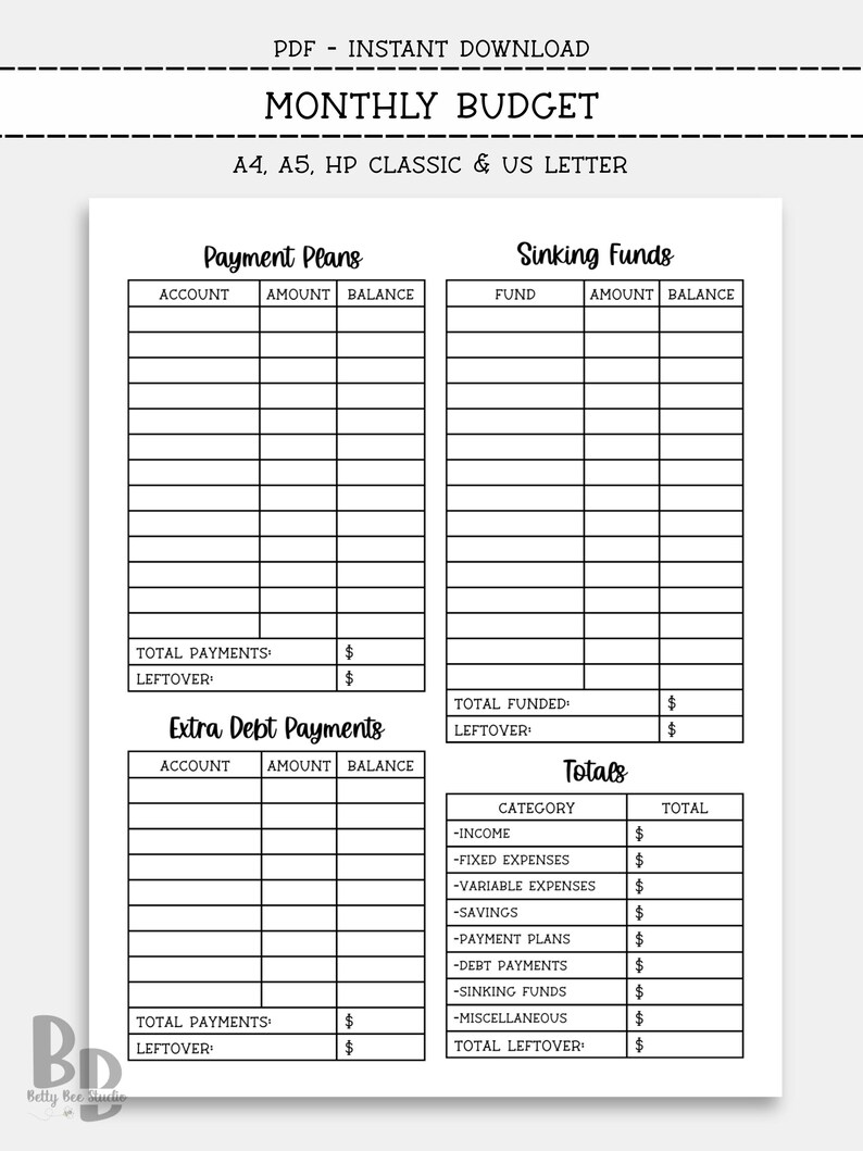 Printable Monthly Budget Planner PDF – 2026 Budget Sheet, Expense ...